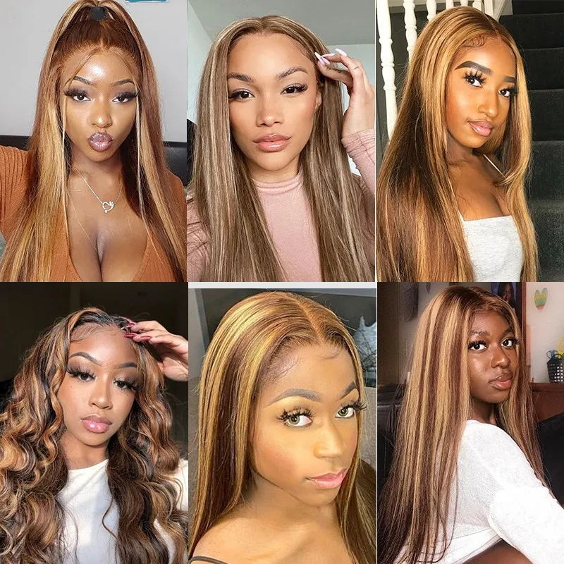 Flash Sale Sunber Undetectable Skin Melt Lace Wig Lace Front Wigs Straight Honey Highlight Wig