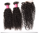 Malaysian Virgin Curly Hair 3 Bundles with 4"*4" Lace Closure, #1B Natural Black Color - Sunberhair