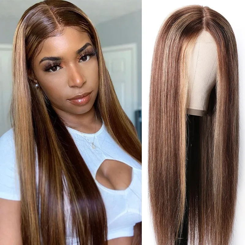 Flash Sale Sunber Money-piece With Chunky Highlights Long Straight Bob Wig 13X4 Lace Front Human Hair Wigs