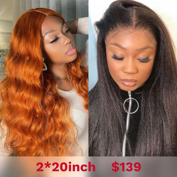 Sunber Full And Thick 20INCH Kinky Straight U Part Wig &20INCH Ginger Body Wave Lace Part Wig Flash Sale