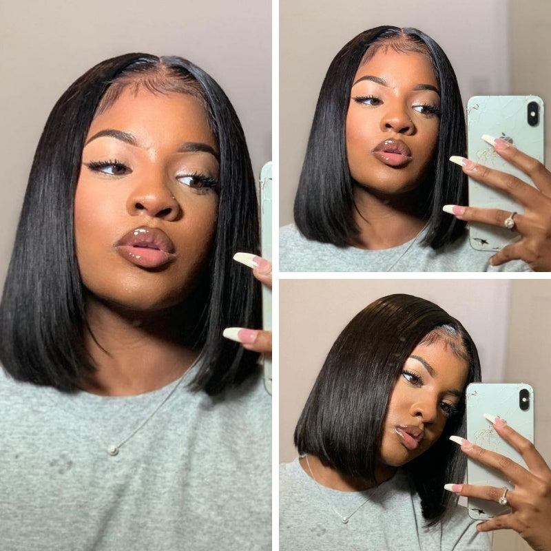 Sunber Wear And Go 6x4.75 Pre-Cut Lace Closure Bob Wigs Silk Straight Human Hair Wigs Pre-plucked