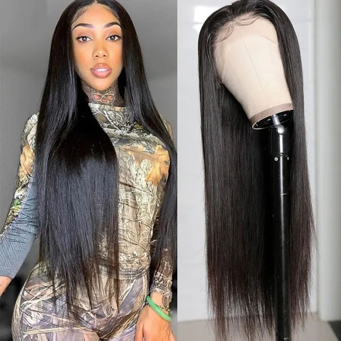 Sunber 13x4 HD Lace Wigs Human Hair Silk Straight Human Hair Wigs Natural Black Color 150% 180% Density