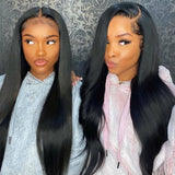 Sunber Upgrade Three Part Lace Wigs Natural Hairline Hand-Tied Double U Shape Long Straight Human Hair Wigs