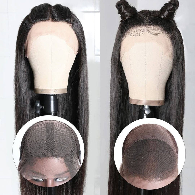 Sunber Upgrade Three Part Lace Wigs Natural Hairline Hand-Tied Double U Shape Long Straight Human Hair Wigs