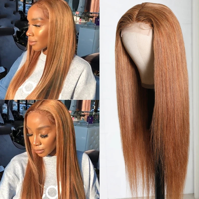 Flash Sale $99 Get 20" Highlight Ginger Brown Lace Part Wigs Straight Human Hair Wigs