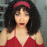 Sunber Jerry Curly Short BOB Headband Wigs with Removable Bang 150% Density Best Human Hair Glueless Scarf Wigs