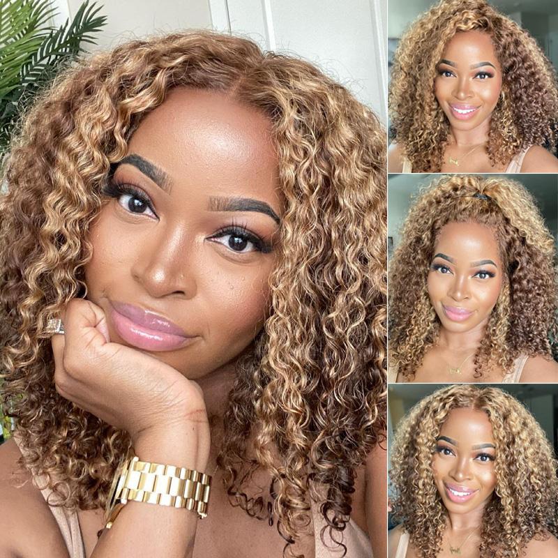 60% Off Flash Sale Sunber Honey Blonde Highlight Lace Front Curly  Wigs 100% Human Hair Wig