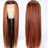 Sunber Mix Ginger And Copper Red Straight Human Hair Wigs Ombre Lace Front Wig