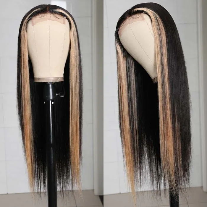 Sunber Highlight Ombre TL27 Color Straight Human Hair Wigs Hand Tied Lace Part Wig Flash Sale 180% Density
