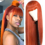 Sunber Fashion #33 Orange Color Human Hair Wig Straight Hair Wig With Bang Machine Made Virgin Human Hair Wig For Black Women
