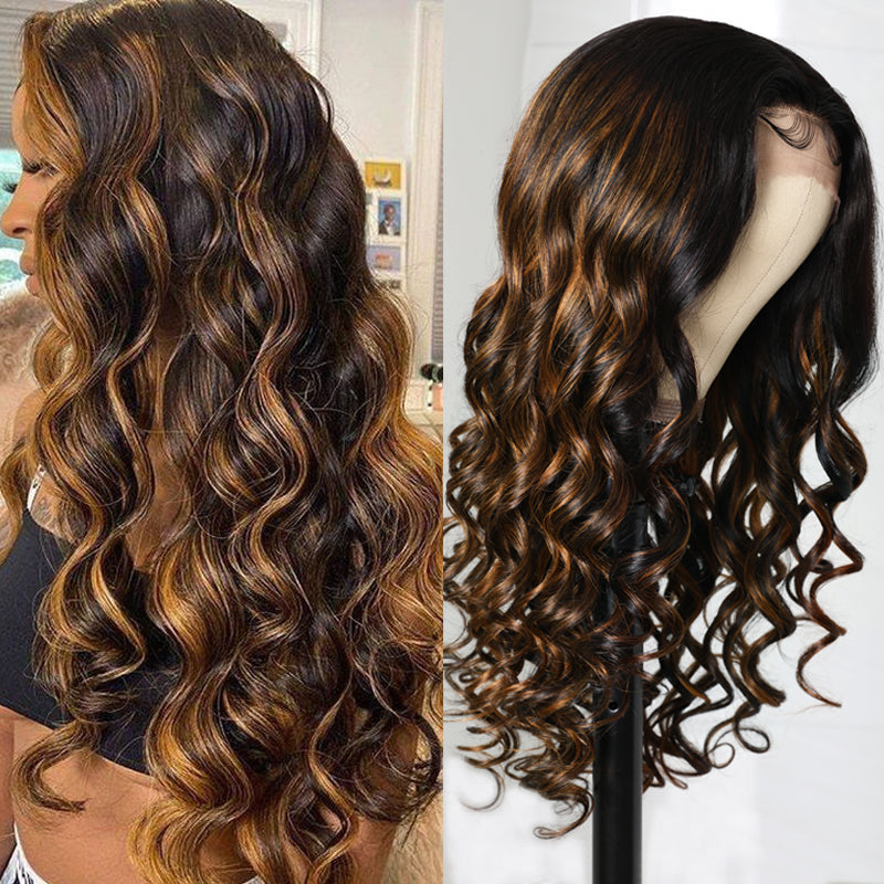 【18”=$79】Sunber Balayage Highlight 13 By 4 Lace Front Wigs With Dark Roots T Part Lace Front Wig 180% Density Flash Sale