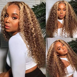 BOGO Sunber Jerry Curly Ombre Honey Blonde Highlight Lace Frontal Wigs