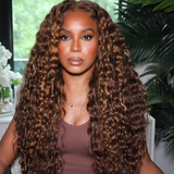 [22"=$169] Flash Sale Sunber Piano Brown Highlight Big Curly 13*4 Lace Frontal Wigs Water Wave Wig