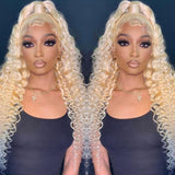 Clearance Sale Sunber 613 Blonde Deep Wave Wavy 13x4 Lace Front Wig Real Human Hair Flash Sale