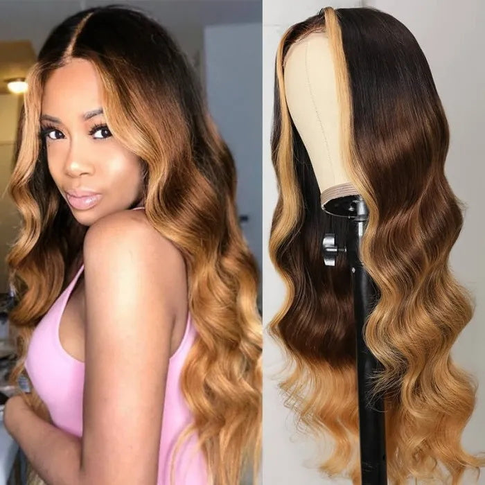 Flash Sale Sunber Face Framing Highlight Loose Wave T Part Lace Human Hair Wigs With Baby Hair 150% Density