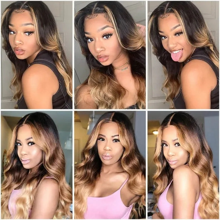 Flash Sale Sunber Face Framing Highlight Loose Wave T Part Lace Human Hair Wigs With Baby Hair 150% Density