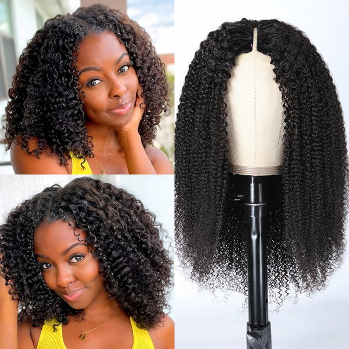 Sunber 2 In 1 Dry Straight And Wet Curly V Part Wigs High Quality Human Hair Wigs