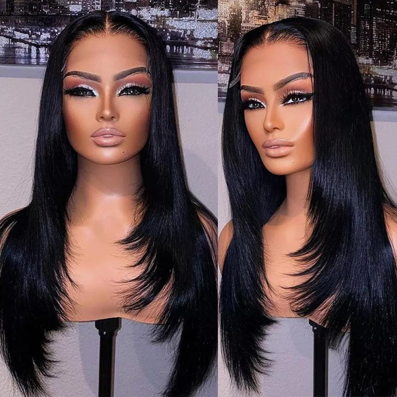70% Off Sunber Flash Sale 90's Vibe Layered Haircut Wig Human Hair Bone Straight 13x4 Lace Front Wigs