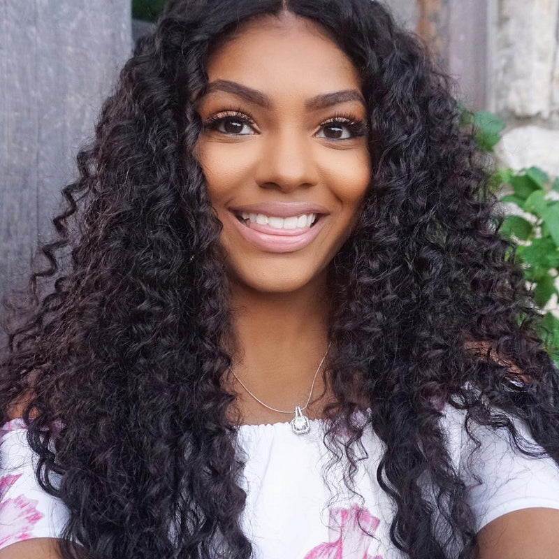 Indian Curly Hair Lace Frontal with 3 Bundles, 100% Virgin Human Hair Extensions Wefts - Sunberhair