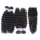 Sunber Deep Wave 4 Bundles Human Hair Weave With 4x4 Lace Closure Free Part