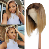 Sunber Golden Blonde With Dark Roots Layered Lob 13x4 lace front wig Short Bob Wig