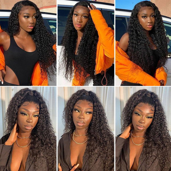 Sunber Full Curly Lace Closure Wigs Pre-Plucked Hairline Human Hair Wigs 180% Density