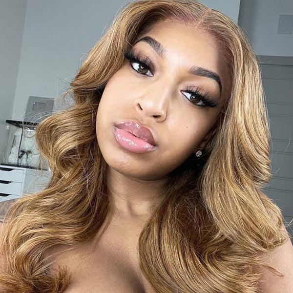 Sunber Trendiest Highlight Ginger Brown 8# Color Hand Skin Melt Lace Front Wig Virgin Human Hair Wigs