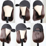 Sunber Straight Cap Wigs with Baseball Hat Natural Black Virgin Glueless Human Hair Wigs