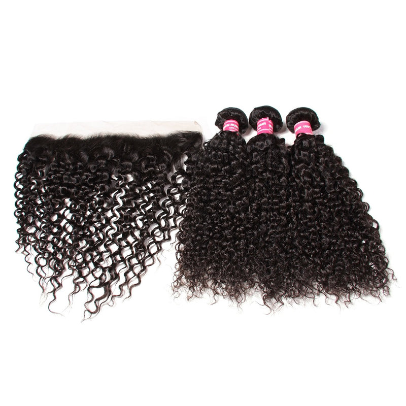 Malaysian Curly Hair 3 Bundles with 13*4 Lace Frontal, Cheap 100% Virgin Hair - Sunberhair