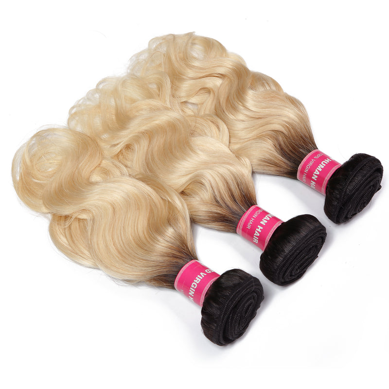 Sunber Hair Body Wave 3 Bundles T1b/613 Color Ombre Hair 100% Virgin Human Hair Weaves