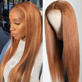 Flash Sale $99 Get 20" Highlight Ginger Brown Lace Part Wigs Straight Human Hair Wigs