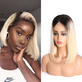 Sunber 9A Lace Front Ombre T1B613 Bob Wig Preplucked Straight Human Hair Wig 130%/150% Density