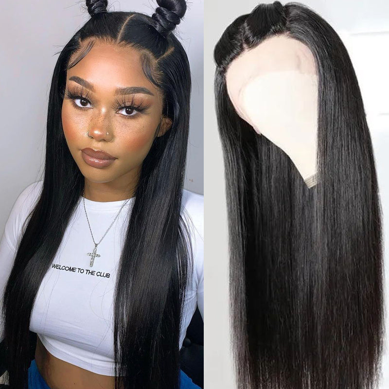Sunber Upgrade Three Part Lace Wigs Natural Hairline Hand-Tied Double U Shape Long Straight Human Hair Wigs