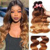 Sunber Hair 1 Bundle Ombre Body Wave Hair #T1b/4/27 Ombre Brown Virgin Hair Bundle 16"-26"