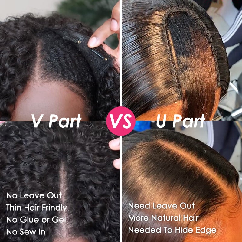 Flash Sale Kinky Curly V Part Wig No Glue No Leave Out Human Hair Wigs