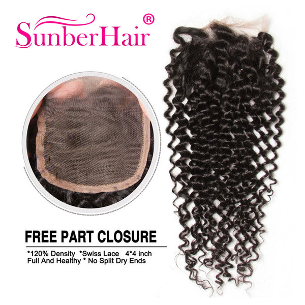 1pcs Curly Hair 4"*4" Lace Closures, Three /Middle /Free Part, Peruvian/Malaysian/Brazilian Hair - Sunberhair