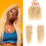 Sunber Hair 613 Blonde Deep Wave 3PCS  With 4X4 Lace Closure 100% Virgin Human Hair Weaves