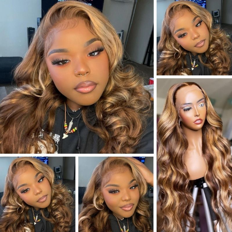 Sunber Flawless Honey Blonde Highlight Color 13x4 Body Wave Lace Front Wigs Pre-Plucked