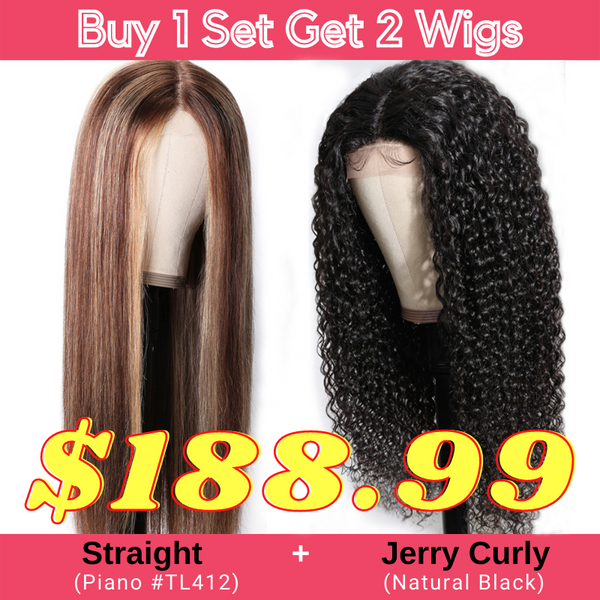 Buy 1 Get 2 Lace Part Human Hair Wigs In Piano Highlight Straight & Black Curly Wigs Bulk Sale IG Flash Sale