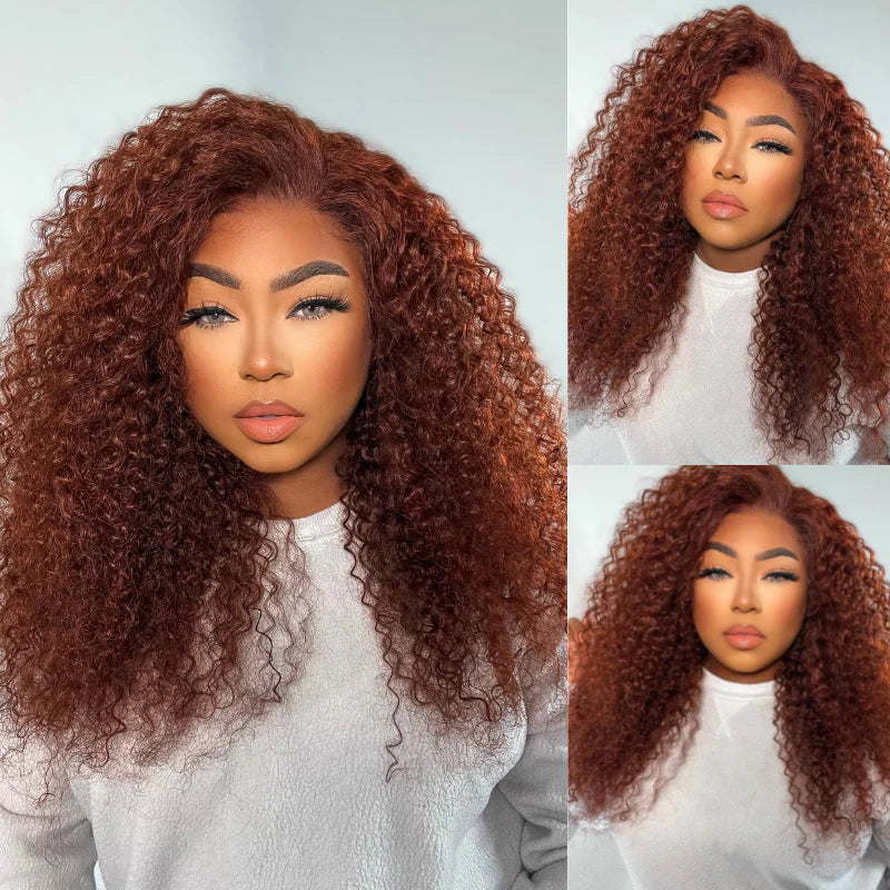 50% OFF Sunber Reddish Brown Jerry Curly 13x4 Lace Front Wig Real Human Hair