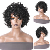 Sunber Fluffy Curls Short Human Hair Wigs with Bangs Glueless Pixie Cuts Wigs