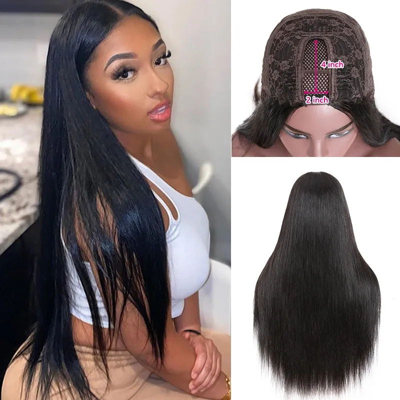 Sunber U Part Human Hair Wigs Silky Straight Glueless Wigs