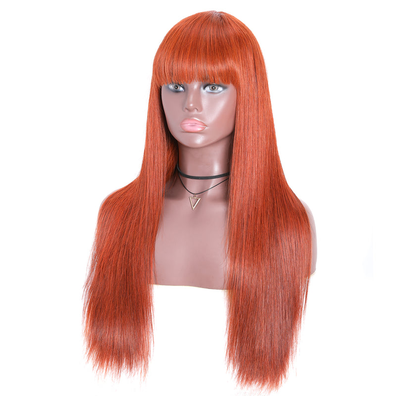 Sunber Fashion #33 Orange Color Human Hair Wig Straight Hair Wig With Bang Machine Made Virgin Human Hair Wig For Black Women
