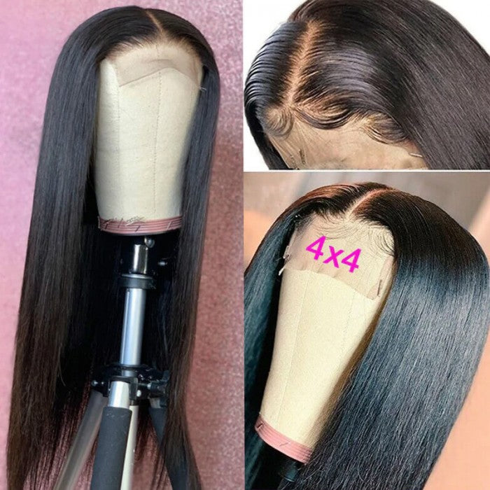【18inch=$96】Sunber Silk Straight Invisible Lace Closure Wig 4 By 4 lace Wigs 200% Density Human Hair Wigs Flash Sale