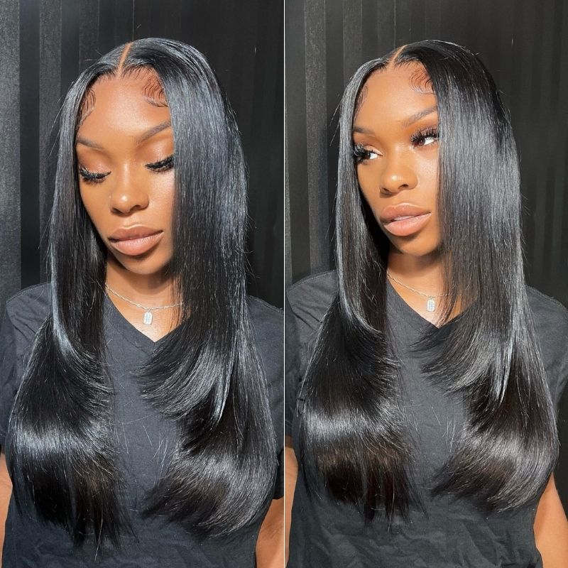 Sunber 90's Vibe Layered Cut Human Hair Butterfly Haircut Straight 13x4 Transparent Lace Front Wigs