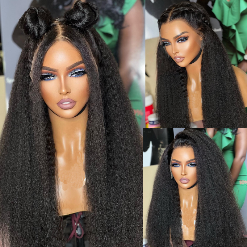Sunber 4C Hairline Kinky Straight Lace Wig 13X4 Lace Front Human Hair Wigs Yaki Straight Wigs With Baby Hair Huge Sale
