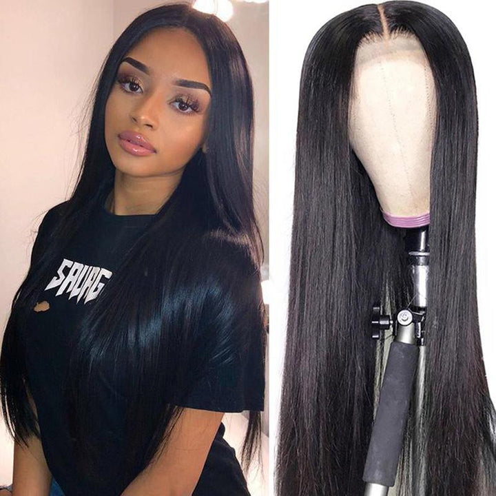 【18inch=$96】Sunber Silk Straight Invisible Lace Closure Wig 4 By 4 lace Wigs 200% Density Human Hair Wigs Flash Sale