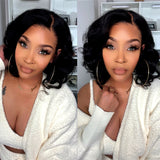 Sunber Feather Bangs New Wave Short Bob Lace Frontal Wig New Trends Curtain Bangs Human Hair Wig