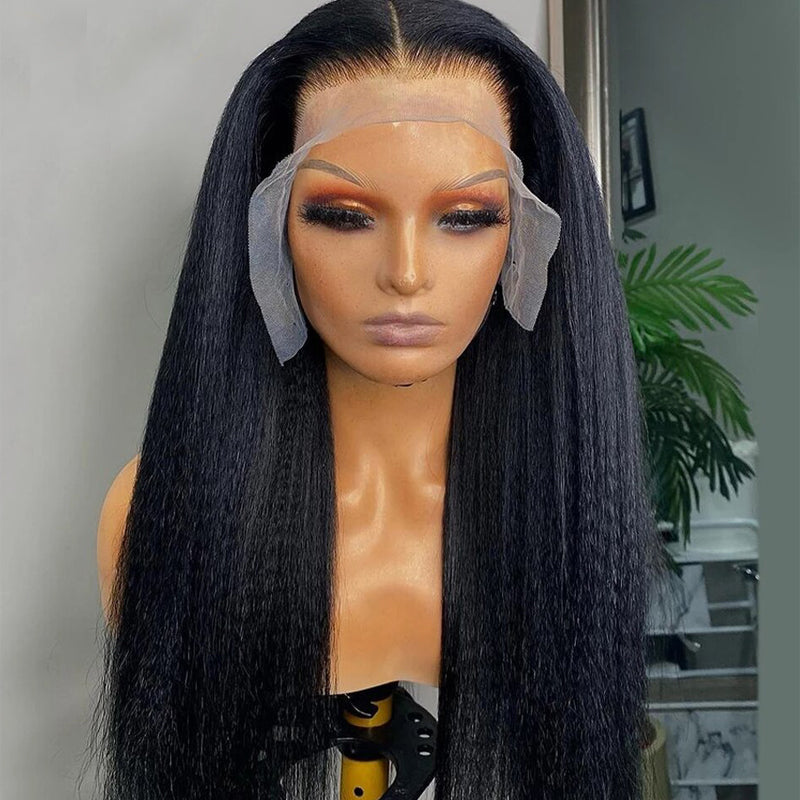 Sunber Kinky Edge Kinky Straight 13X4 Lace Front Human Hair Wigs And Lace Part Yaki Straight Wigs Instagram Special Offer