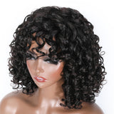 Flash Sale Bouncy Curl Short Bob Wigs With Bangs No Lace No Glue Human Hair Wigs